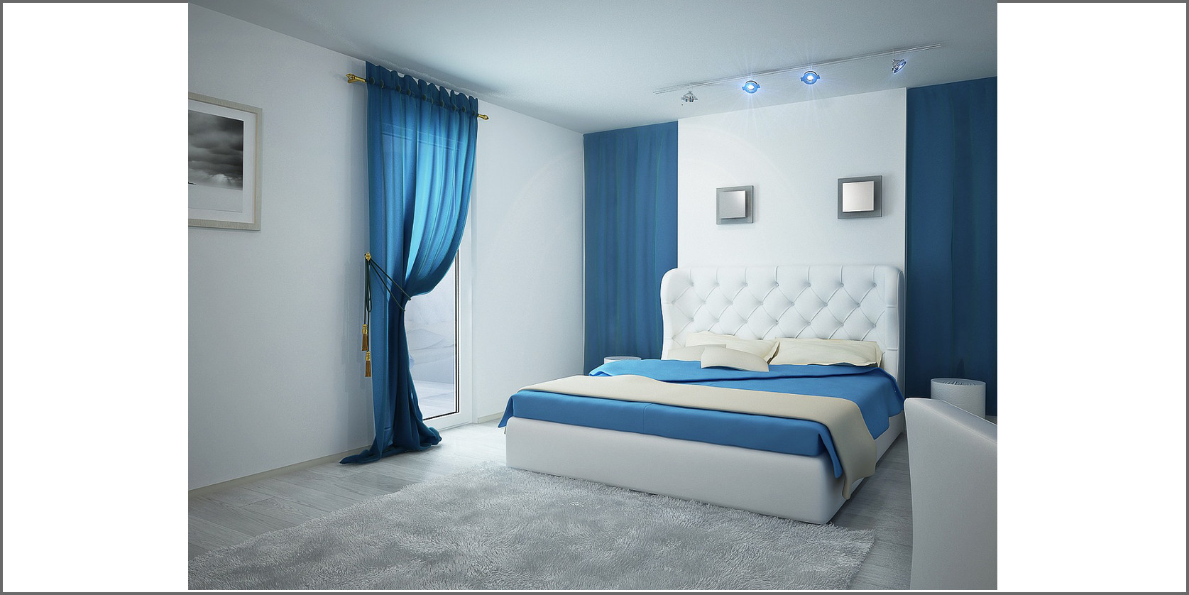 camera da letto con dettagli di colore blu